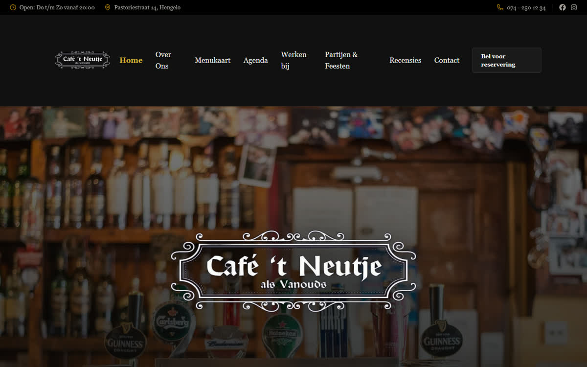 Homepage van de website van Café 't Neutje